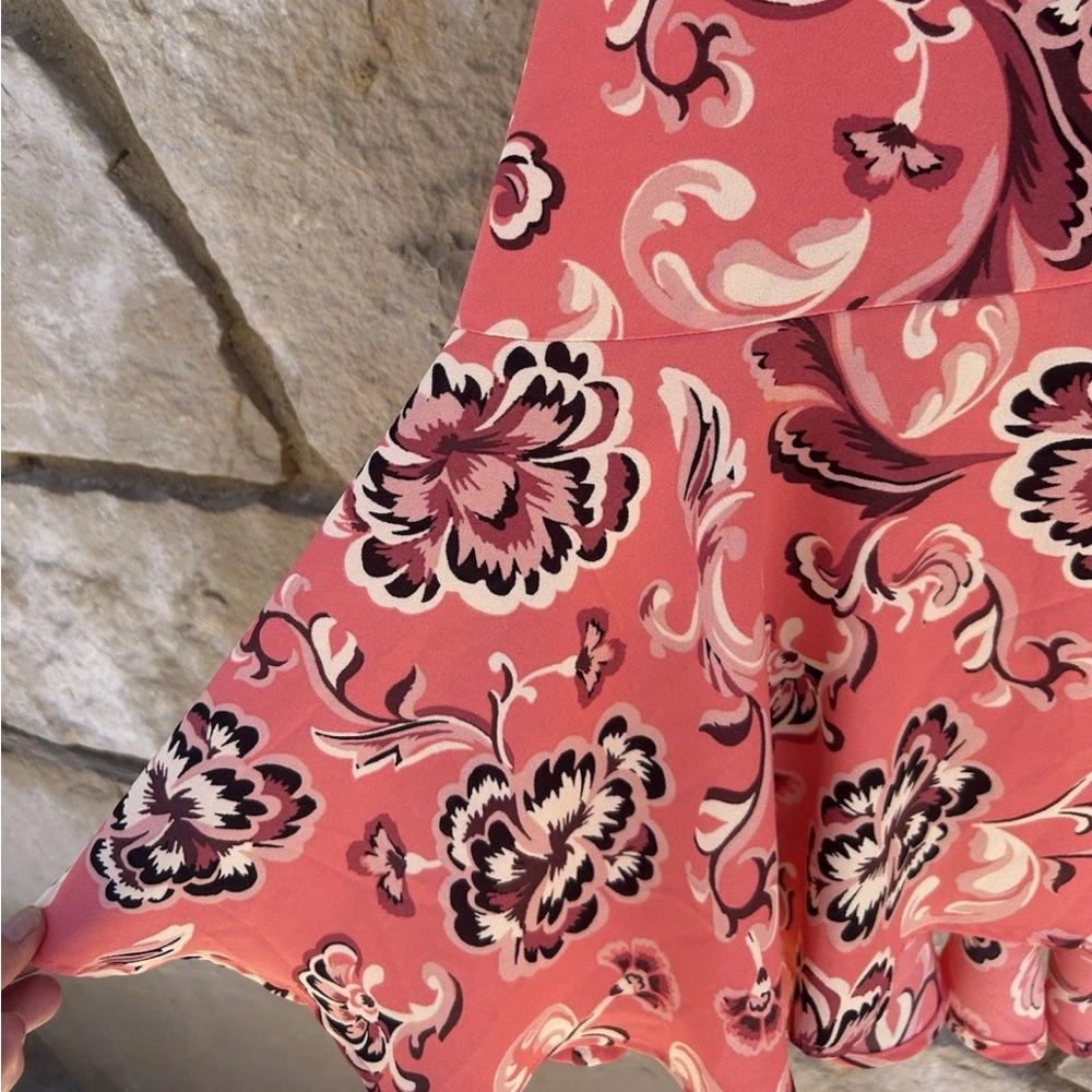 Who What Wear Skirt 10 Pink Coral Floral Lined Layered Ruffled Side Excellent - Picture 7 of 9